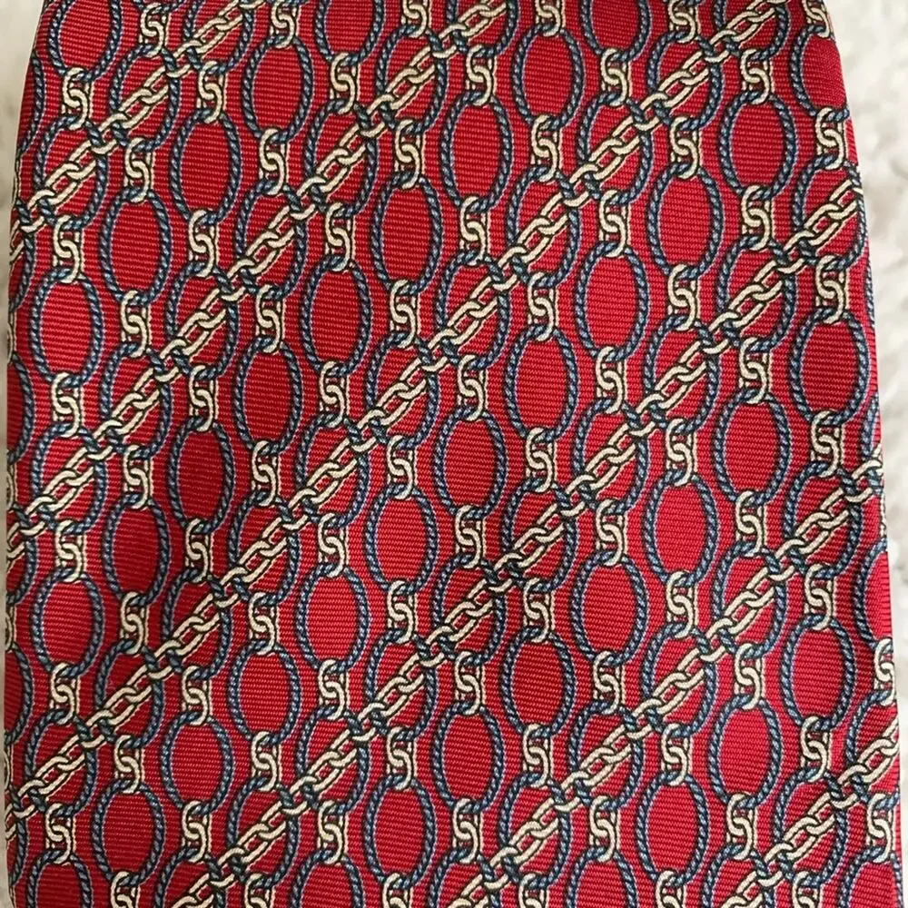 Oscar de la Renta Couture Red Link & Chain Print Tie